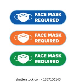 Face Mask Required Warning Sign with Facemask Icon. Covid-19 Novel Coronavirus Social Distancing Pandemic