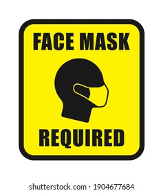 Face mask required warning vector sign. Covid-19 social distancing and safety measures symbol. Coronavirus pandemic icon. Protective mask head silhouette.