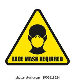 Face mask required warning vector sign. Covid-19 social distancing and safety measures symbol. Coronavirus pandemic icon. Protective mask n95 head silhouette.