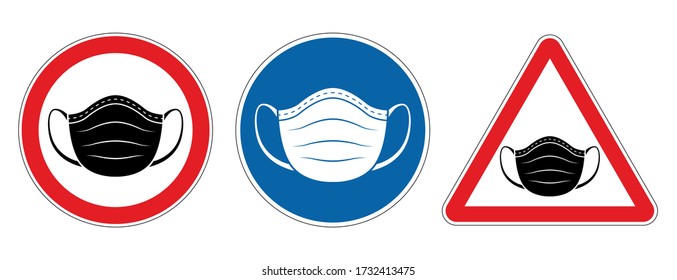 Face mask requirement warning symbol signs