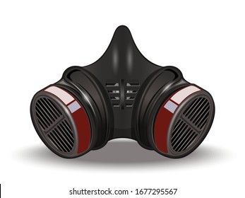 Face mask respirator. Inhaler. Carbon Filter Respirator. Respiratory mask with replaceable filter. Realistic vector illustration isolated on white