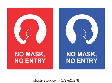 Face Mask Safety Sign. Warning Poster - No Mask No Entry. Respiratory Protection Notice For Workplace Safety - EPS Vector.