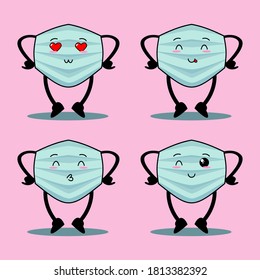 Face mask set with cute emoticon. Kawaii emoticon japan. Cute kawai emoticon. Cartoon set