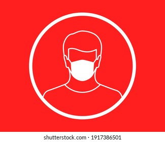 Face mask sign concept. Red color as warning symbol, mask being mandatory and obligatory. Vector illustration in line art and circle shape. 