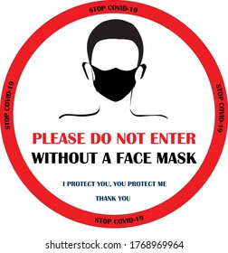 Usa el símbolo y el signo de la máscara facial. Por favor, no entre sin un tapón de cara. vector de signo obligatorio. usar aviso de máscara quirúrgica. usar la señal médica y la máscara de cobertura. DETENER COVID-19.