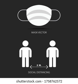 Face Mask and Social Distancing Health Care Concept. Vector Illustration