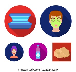 Face mask, solarium, bottle ts lasenom, pimples on face. Skin Care set collection icons in flat style vector symbol stock illustration web.