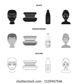 Face mask, solarium, bottle ts lasenom, pimples on face. Skin Care set collection icons in black,monochrome,outline style vector symbol stock illustration web.