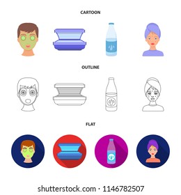 Face mask, solarium, bottle ts lasenom, pimples on face. Skin Care set collection icons in cartoon,outline,flat style vector symbol stock illustration web.