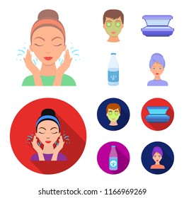 Face mask, solarium, bottle ts lasenom, pimples on face. Skin Care set collection icons in cartoon,flat style vector symbol stock illustration web.