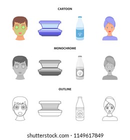 Face mask, solarium,  pimples on face. Skin Care set collection icons in cartoon,outline,monochrome style vector symbol stock illustration web.