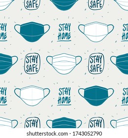 Face mask stay home color pattern vector illustration for posters, flyers, cards, stickers, and professional design. Seamless repeat pattern design for fabric.