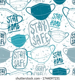 Face mask stay home color pattern vector illustration Seamless repeat pattern design for fabric, posters, flyers, cards, stickers, and professional design. Seamless repeat pattern design for fabric.