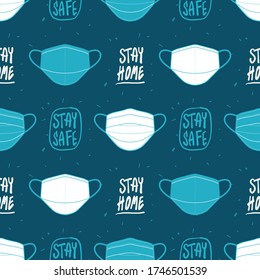 Face mask stay home color pattern vector illustration for posters, flyers, cards, stickers, and professional design. Seamless repeat pattern design for fabric.