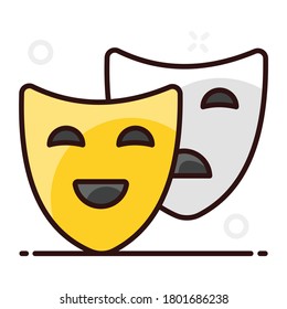 Face mask, theme party icon in flat vector design 