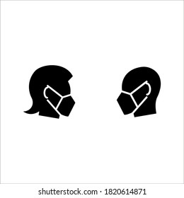 Face mask use. Vector flat icons of people man and woman in protection respirators on white background