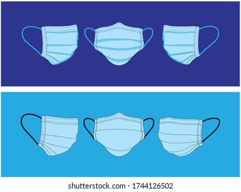 Máscara Diseño de Vektor. las máscaras de los médicos y la protección contra el virus de la corona están aisladas contra el fondo azul. 
