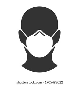 Signo vectorial de máscara facial. Retrato de avatar humano. Silhouette de cabeza. Máscara de protección médica e industrial n95. Covid-19 símbolo de medidas de seguridad y distanciamiento social. Icono de la pandemia del coronavirus.