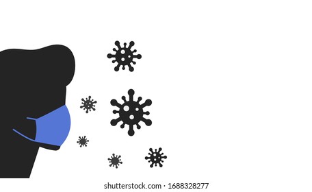 Face mask, viruses. Vector flat cartoon illustration. Concept: epidemic, pandemic, protection, microbe, virus, bacterium, prevention.