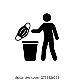 Icono de eliminación de residuos de mascarilla aislado sobre fondo blanco 
