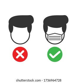 Face Mask or Wear a Mask Icon. Vector Image. no entry sign