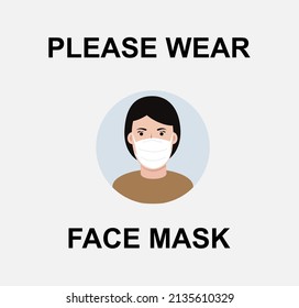 Face Mask or Wear a Mask Icon. Vector Image.