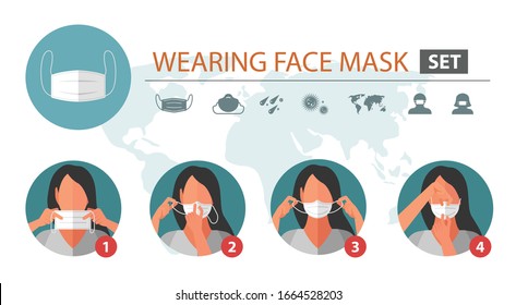 máscara facial con conjunto de pasos, personaje de mujer sin rostro con máscara facial, ilustración vectorial, diseño plano