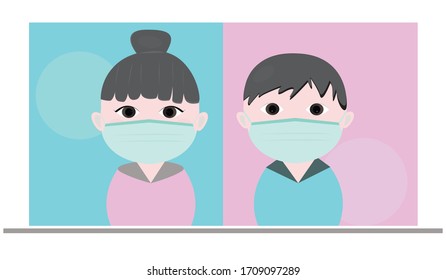 face, mask,covid-19, vector, virus child