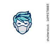 Face Masked Person.  Vector Logo Template