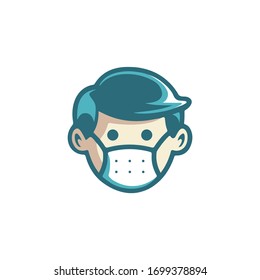 Face Masked Person.  Vector Logo Template