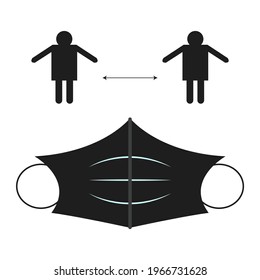 Face mask,Keep social Distance icon, man flat icons,Isolated on white background and Black Vector illustration
