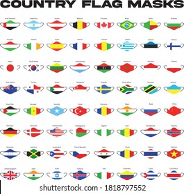 face masks with countries flags, vector