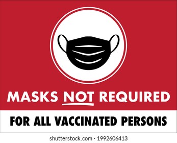 Face Masks Not Required For All Vaccinated Persons Sign