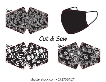 Face Masks Pattern. Sewing Pattern. Face Protective Masks Design. Floral Vector Pattern Mask Protective Against Coronovirus, Covid-19 And
Viruses. Just Cut And Sew. 