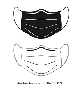 Pictograma de máscaras faciales. Conjunto de iconos vectoriales. Versión en blanco y negro.