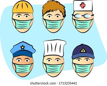 face masks professions different simple flat art 