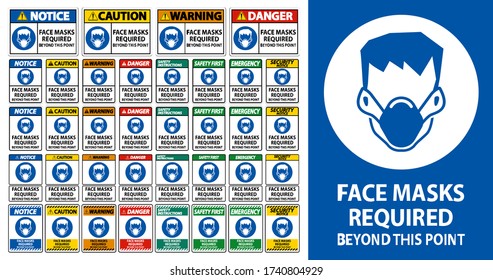 Face Masks Required Beyond This Point Sign Isolate On White Background,Vector Illustration EPS.10