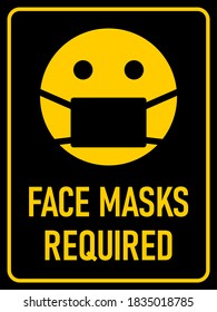 Face Masks Required or No Mask No Entry Vertical Instruction Warning Icon with an Aspect Ratio of 3:4. Vector Image.