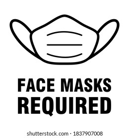 Face Masks Required or No Mask No Entry Square Sign with Text. Vector Image.