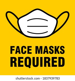 Face Masks Required or No Mask No Entry Square Sign with Text. Vector Image.