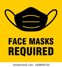 Face Masks Required or No Mask No Entry Square Sign with Text. Vector Image.