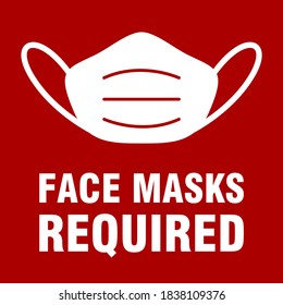 Face Masks Required or No Mask No Entry Square Sign with Text. Vector Image.