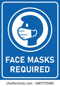Face Masks Required or No Mask No Entry Vertical Instruction Warning Icon with an Aspect Ratio of 3:4. Vector Image.