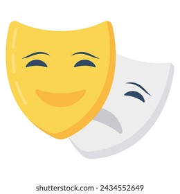 Máscaras faciales, máscaras de teatro icono de fiesta de tema en estilo plano moderno, fácil de usar