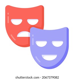 Face masks, theme party icon in flat vector design 