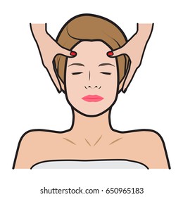 Face massage flat color. Spa therapy
