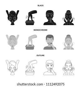 Face massage, foot bath, shaving, face washing. Skin Care set collection icons in black,monochrome,outline style vector symbol stock illustration web.