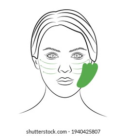 Face massage guasha. Lines of massage on the face. Facial yoga. Beauty procedure.