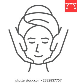 Icono de línea de masaje facial, SPA y salón de belleza, icono vectorial de masaje antiedad, gráficos vectoriales, símbolo de contorno de trazo editable, eps 10.