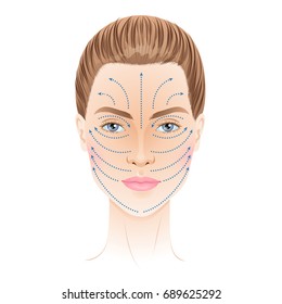 Face massage lines scheme. Isolated vector illustration.